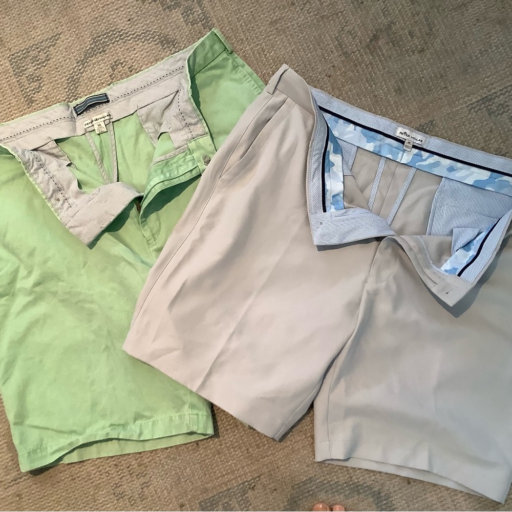 Pair of Peter Millar Shorts - Green Chinos and Tan Golf - Sz 38